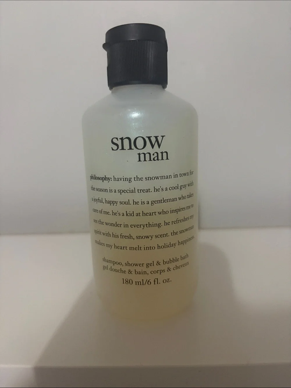Philosophy Snow Man Body Wash Bottle in White and Black